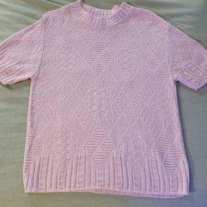 Classic Elements Medium Sweater Pastel Pink Diamond Knit Top Short Sleeve